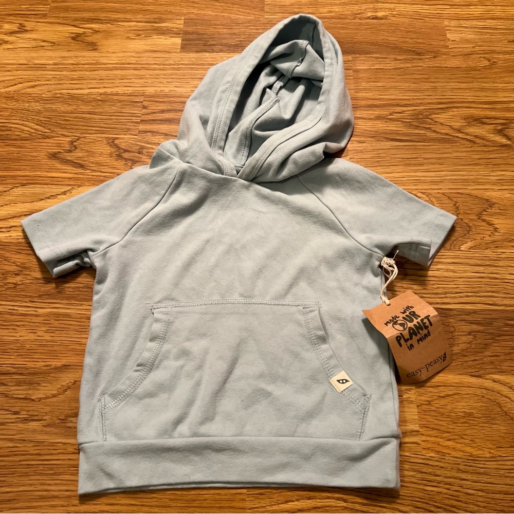 NWT Kids Short-Sleeve Hooded Sweatshirt With Kangaroo Pocket 
S in Light Blue